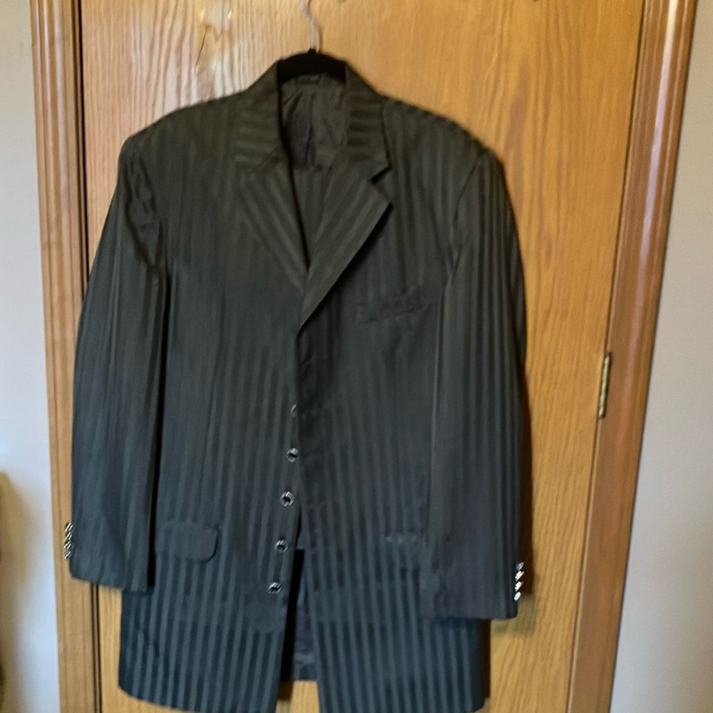 Suit Classic Vintage Grey Striped Men's long 40 Blazer PANTS 36R Gangster Style